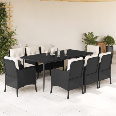 vidaXL Set mobilier de grădină cu perne, 9 piese, negru, poliratan 3211912 foto
