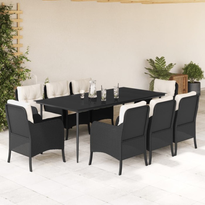 vidaXL Set mobilier de grădină cu perne, 9 piese, negru, poliratan 3211912