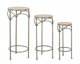 Cumpara ieftin Set 3 suporturi flori otel verde mdf natur Guenda 30x70 cm, 25x60 cm, 20x50 cm