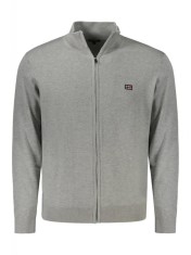Pulover cu fermoar barbati, cu mini logo brodat, Regular fit, gri deschis, M