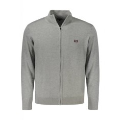 Pulover cu fermoar barbati, cu mini logo brodat, Regular fit, gri deschis, M