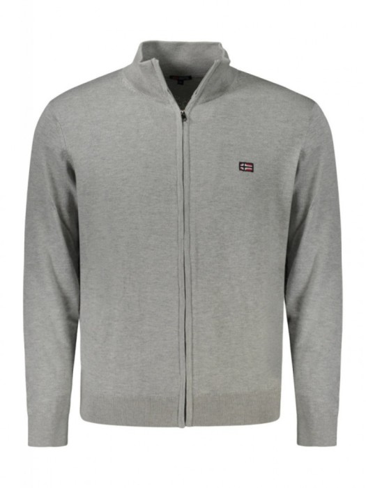 Pulover cu fermoar barbati, cu mini logo brodat, Regular fit, gri deschis, M