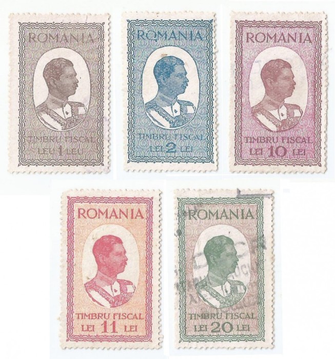 *Romania, lot 1059 cu 5 timbre fiscale generale, 1932, oblit./NG