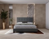 Cumpara ieftin Pat tapitat Modern 140x200cm, cadru din lemn cu somiera fixa, culoare Gri
