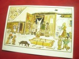 Ilustrata semnata Jos Lada- Taierea porcului in Cehoslovacia 1980