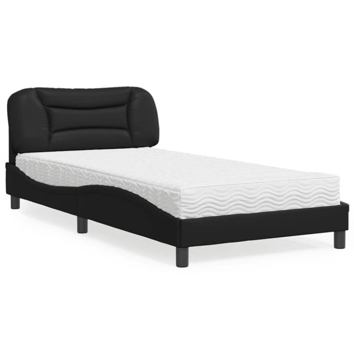 vidaXL Pat cu saltea, Hvar, negru, 100x200 cm, piele ecologică 3208703