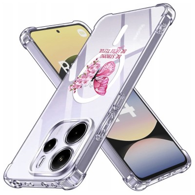 Husa antisoc pentru xiaomi redmi note 14 4g (standard) - airbag magsafe, col&amp;Egrave;uri ranforsate- butterfly roz foto