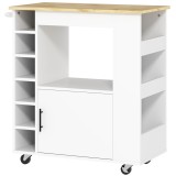HOMCOM Insulă de Bucătărie cu 6 Suporturi pentru Sticle, 3 Rafturi Laterale și Dulăpior cu Balamale, 83x40x83 cm, Stejar | Aosom Romania