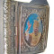 A413- Caseta mica carte Papa Benedict al 16 in oval bombat din metal argintiu.