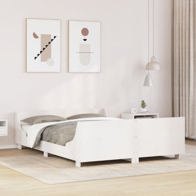 vidaXL Cadru de pat fără saltea, alb, 135x190 cm, lemn masiv de pin 3302289 foto