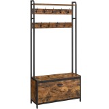 VASAGLE Cuier cu dulap de depozitare pantofi, cadru din otel, stil industrial, 32x85x180cm, maro rustic Household NewTrend