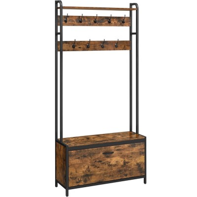 VASAGLE Cuier cu dulap de depozitare pantofi, cadru din otel, stil industrial, 32x85x180cm, maro rustic Household NewTrend foto