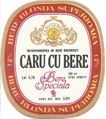 NI398 Etichetă bere specială Caru cu bere, &amp;Icirc;ntreprinderea de bere București foto