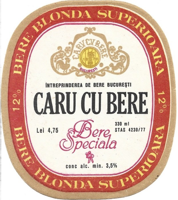 NI398 Etichetă bere specială Caru cu bere, &Icirc;ntreprinderea de bere București