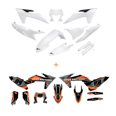 Kit carene KTM 2024 culoare alb UFO + Grafica personalizata CADOU foto