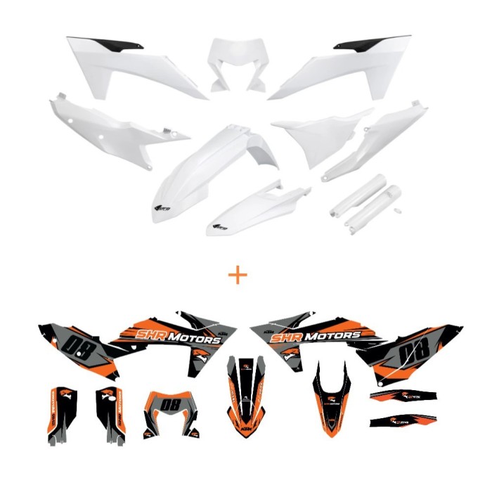 Kit carene KTM 2024 culoare alb UFO + Grafica personalizata CADOU