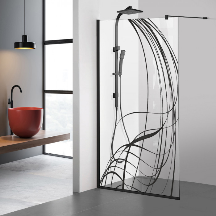 Paravan dus walk-in Aqua Roy Black, model Lava negru, sticla 8 mm clara, securizata, anticalcar, 70x195 cm
