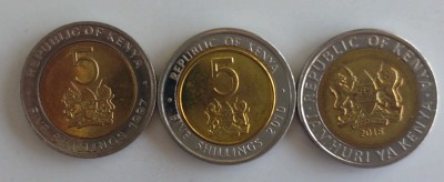Lot 3 monede 5 Shillings diferite Kenya foto