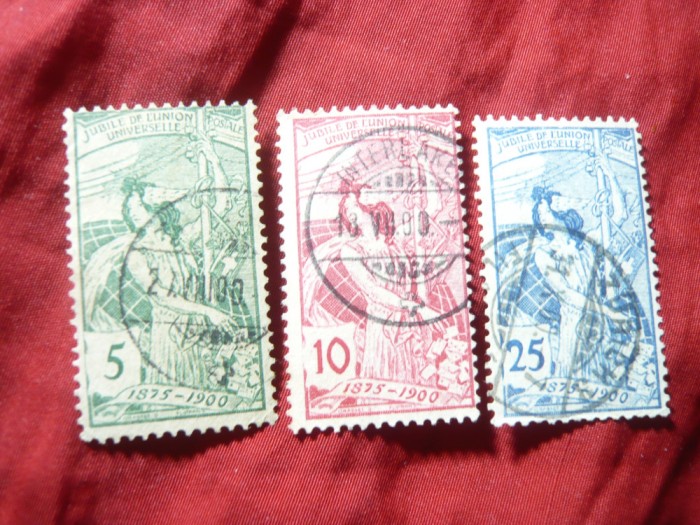 Serie Elvetia 1900 - 25 Ani UPU , 3 valori stampilate