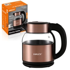 Fierbator Electric HALEY, 2.2L Inox si Sticla &ndash; 2000 W, Oprire Automata, Ideal pentru familii sau birouri