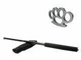 Cumpara ieftin Set Autoaparare: Baston Telescopic 50cm Negru + Box Argintiu 1cm, Metal, Ideallstore, Husa Curea