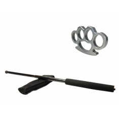 Set baston telescopic negru 50 cm + box argintiu 1 cm grosime