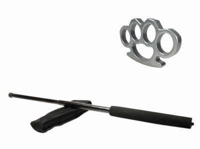 Set baston telescopic negru 50 cm si box argintiu 1 cm grosime foto