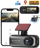 Camera de bord DVR V26a QOVU&reg; 4K Fata 2K Spate, WiFi &amp; Aplicatie dedicata, Camp vizual ultra-larg de 170&deg;, Senzor coliziune, Unghi ultra larg 170&deg;, Mo