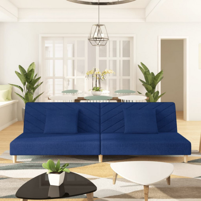 Canapea extensibila cu 2 locuri, 2 perne, albastru, textil GartenMobel Dekor