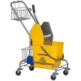 HOMCOM Cărucior de curățare cărucior de menaj profesional presă seau 26 L + coș de depozitare galben | Aosom Romania