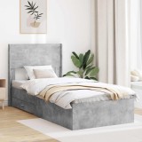 vidaXL Cadru de pat cu depozitare și tăblie Gri Beton 75 x 190 cm 3414526