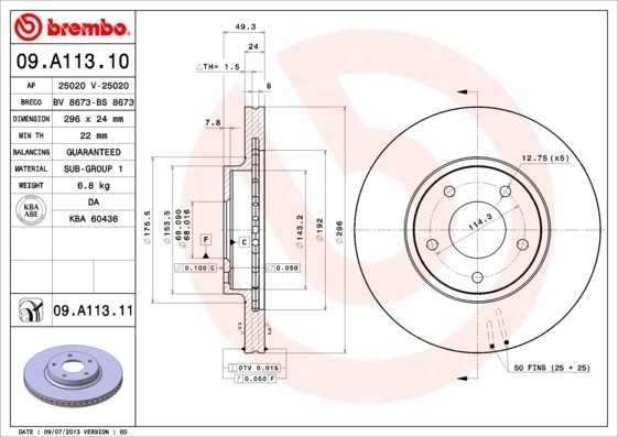 BREMBO 09.A113.11 PRIME LINE - UV Coated Disc frana