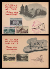 1954 Romania, 2 FDC Case de odihna LP 361, cartoane filatelice prima zi foto