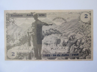Rara! Cuba 2 Pesos 1958 emisiune aniversara semnatura Fidel Castro,vedeti foto foto