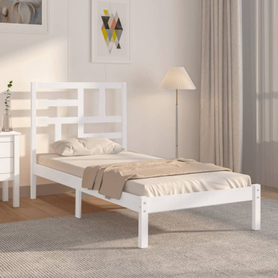 vidaXL Cadru de pat, alb, 100x200 cm, lemn masiv foto