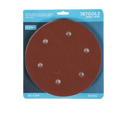 Set, 10 discuri, hartie abraziva, P120, 6 gauri, 215mm,slefuitor pereti, DeToolz, DZ-C269 foto
