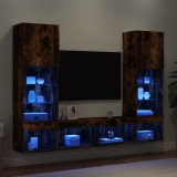 vidaXL Unități de perete TV cu LED-uri, 5 piese, stejar fumuriu, lemn