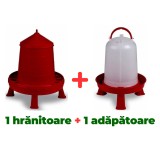 Hranitoare cu picioare pentru pasari 8 KG + Adapatoare pentru pasari adulte 8 L