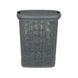 Cos de rufe, Hobby Life, Plastic, Manere din lemn, 46x37x57,5 cm, 60 L, Gri/Maro