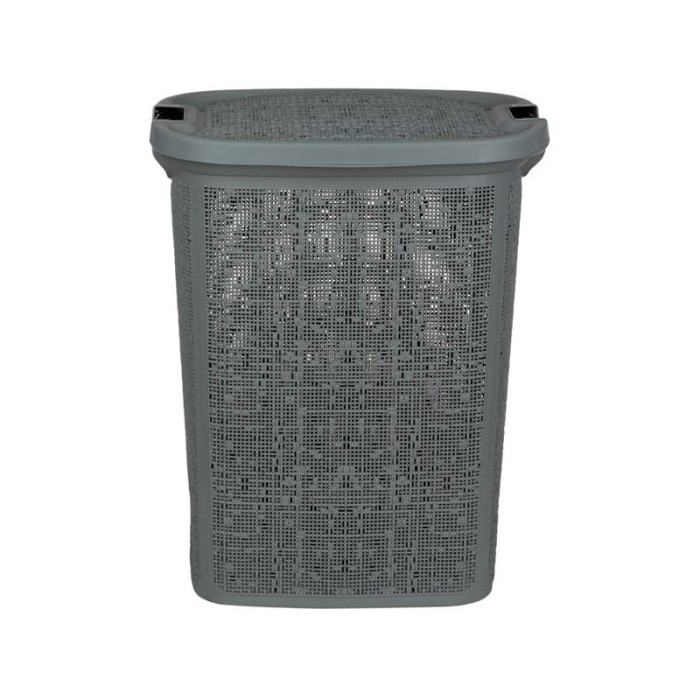 Cos de rufe, Hobby Life, Plastic, Manere din lemn, 46x37x57,5 cm, 60 L, Gri/Maro