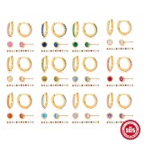 Cumpara ieftin Colectia Rainbow Birthstone Ear Stack - Cercei din Argint 925 Placati cu Aur