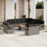 vidaXL Set mobilier de grădină cu perne, 14 piese, gri, poliratan 3257152