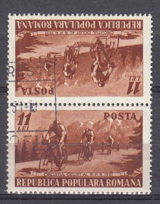 ROMANIA 1951 LP 281 a CIRCUITUL CICLIST TETE-BECHE STAMPILA PRIMA ZI BUCURESTI foto