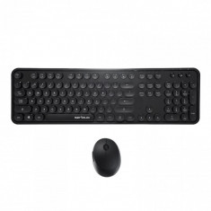 Kit Tastatura + Mouse Serioux Retro, Wireless, 2.4 GHz, Receiver USB Nano, 1600 Dpi Ajustabil, Taste Numerice, Layout US, Negru