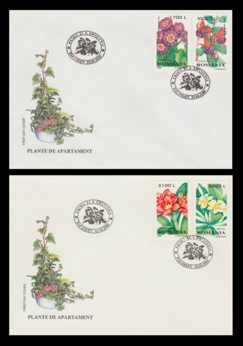 2000 Romania - 2 FDC Plante de apartament, LP 1510