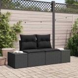 vidaXL Sofa de grădină pentru 2 persoane cu perne negre din ratan sintetic