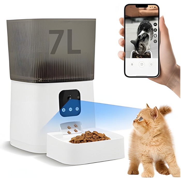 Dispenser Hranitor Automat Animale de Companie, WellLuck, Pentru Caini si Pisici, Wi-Fi, Camera Video FullHD, Programabil, Convorbire Audio, Sunet Hra