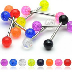Piercing pentru limba, bile colorate, cu sclipici - Culoare Piercing: Transparent foto