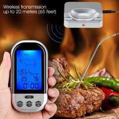 Termometru digital cu sonda, Wireless, display LCD, de bucatarie, 8 butoane foto