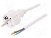 Cablu alimentare AC, 3m, 3 fire, culoare alb, cabluri, CEE 7/7 (E/F) mufa, SCHUKO mufa, PLASTROL - W-98383